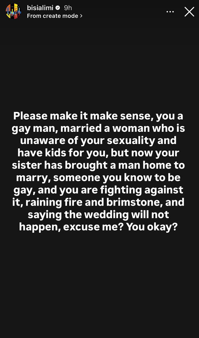Bisi Alimi knocks gay man who is married to a woman and has fathered children but is against his sister getting married to a gay man